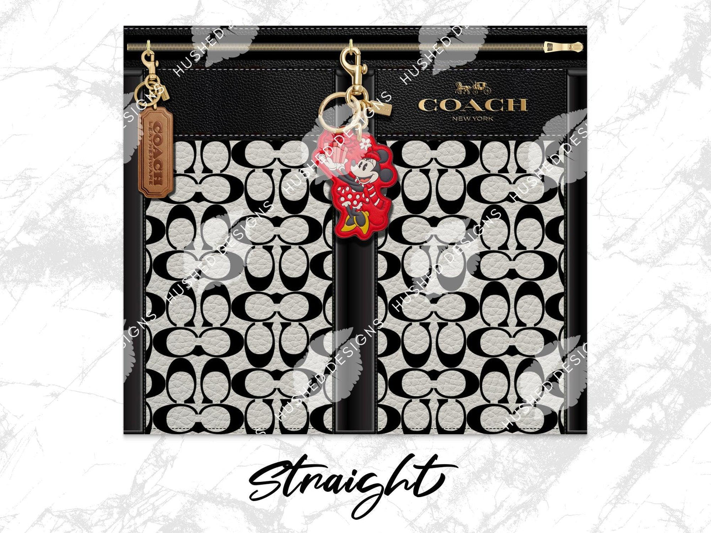 NY Coach Black and White Monogram with Minnie Key Chain Leather Texture - Hushed Designs