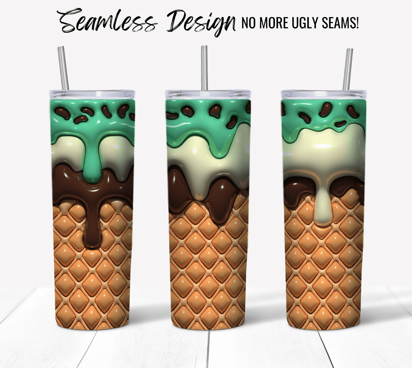 Ice Cream Cone with Peppermint and Chocolate 3D Puff - Hushed Designs