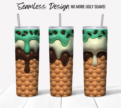 Ice Cream Cone with Peppermint and Chocolate 3D Puff - Hushed Designs