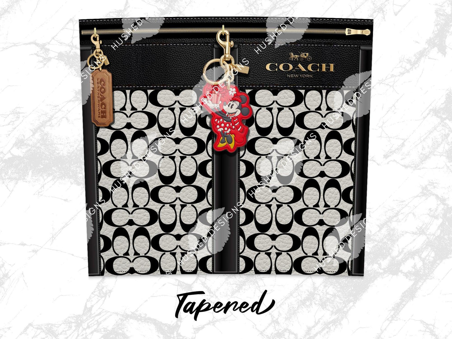 NY Coach Black and White Monogram with Minnie Key Chain Leather Texture - Hushed Designs