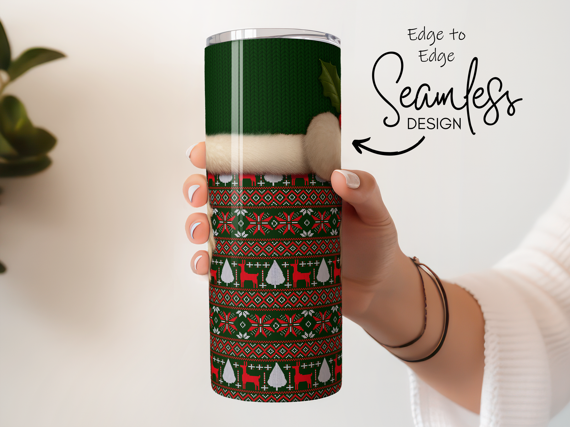 Seamless Christmas Tumbler, Holiday Gnome Design, Insulated Travel Mug, Festive Drinkware, Gift Idea