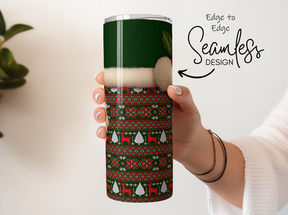 Seamless Christmas Tumbler, Holiday Gnome Design, Insulated Travel Mug, Festive Drinkware, Gift Idea