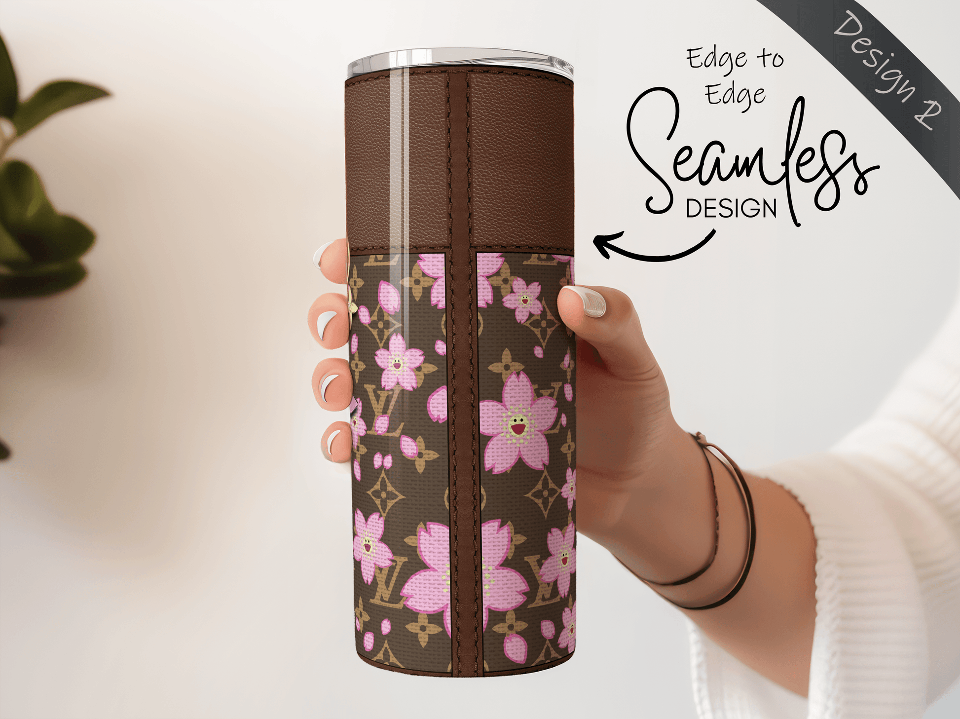 LV Brown Cherry Blossom Lunch Tote and Tumbler Set Fabric Texture - Hushed Designs