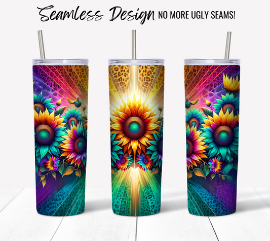 Colorful Sunflower Tumbler, Stainless Steel Insulated Cup, Floral Travel Mug, Vibrant Summer Drinkware, Unique Gift Idea