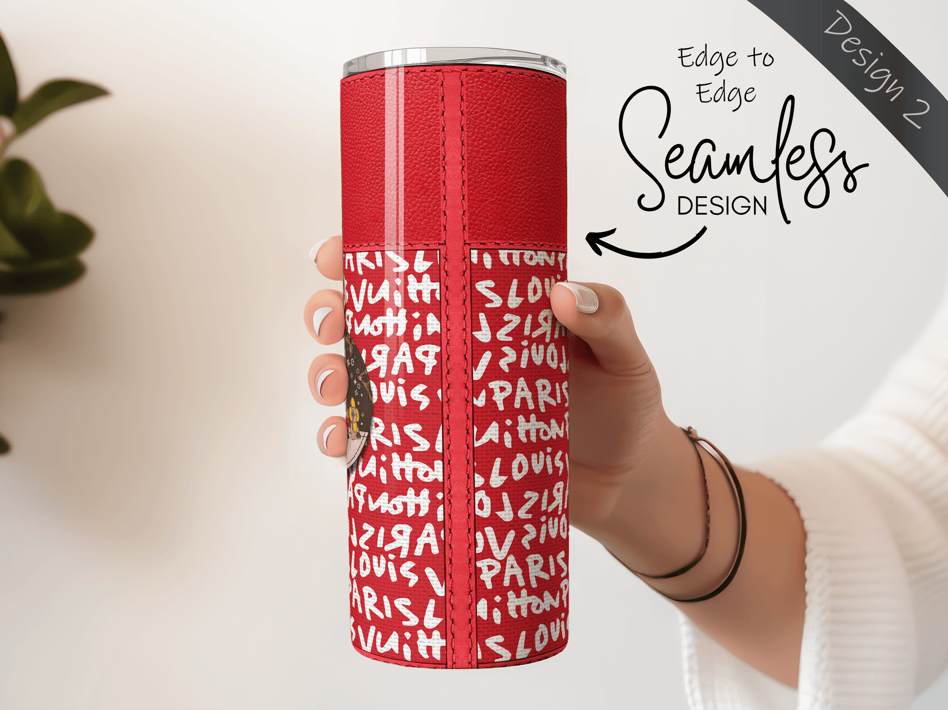 LV Red Graffiti Monogram Lunch Tote and Tumbler Set Fabric Texture - Hushed Designs