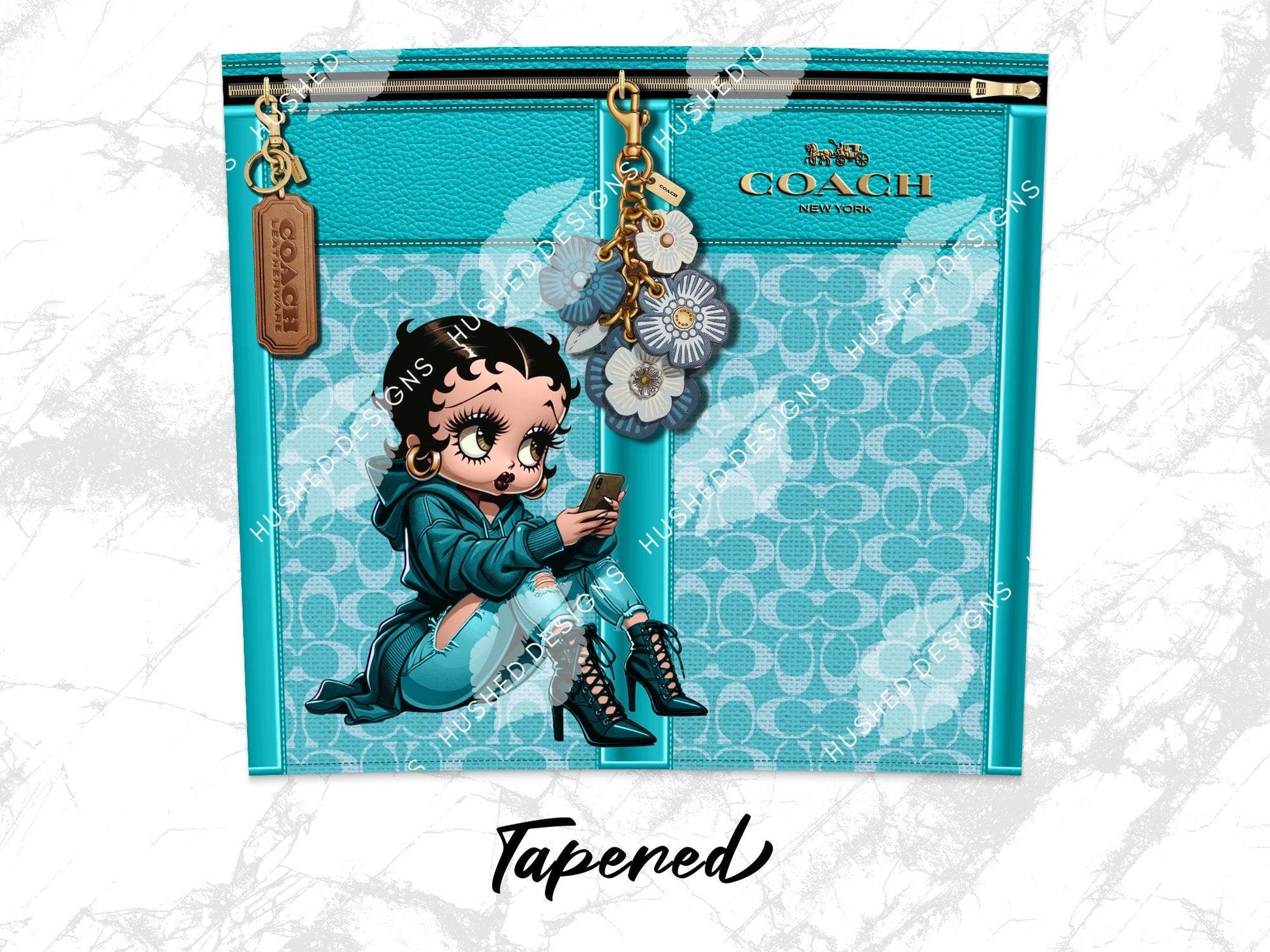 NY Coach Turquoise Monogram with Betty Boop Fabric Texture - Hushed Designs