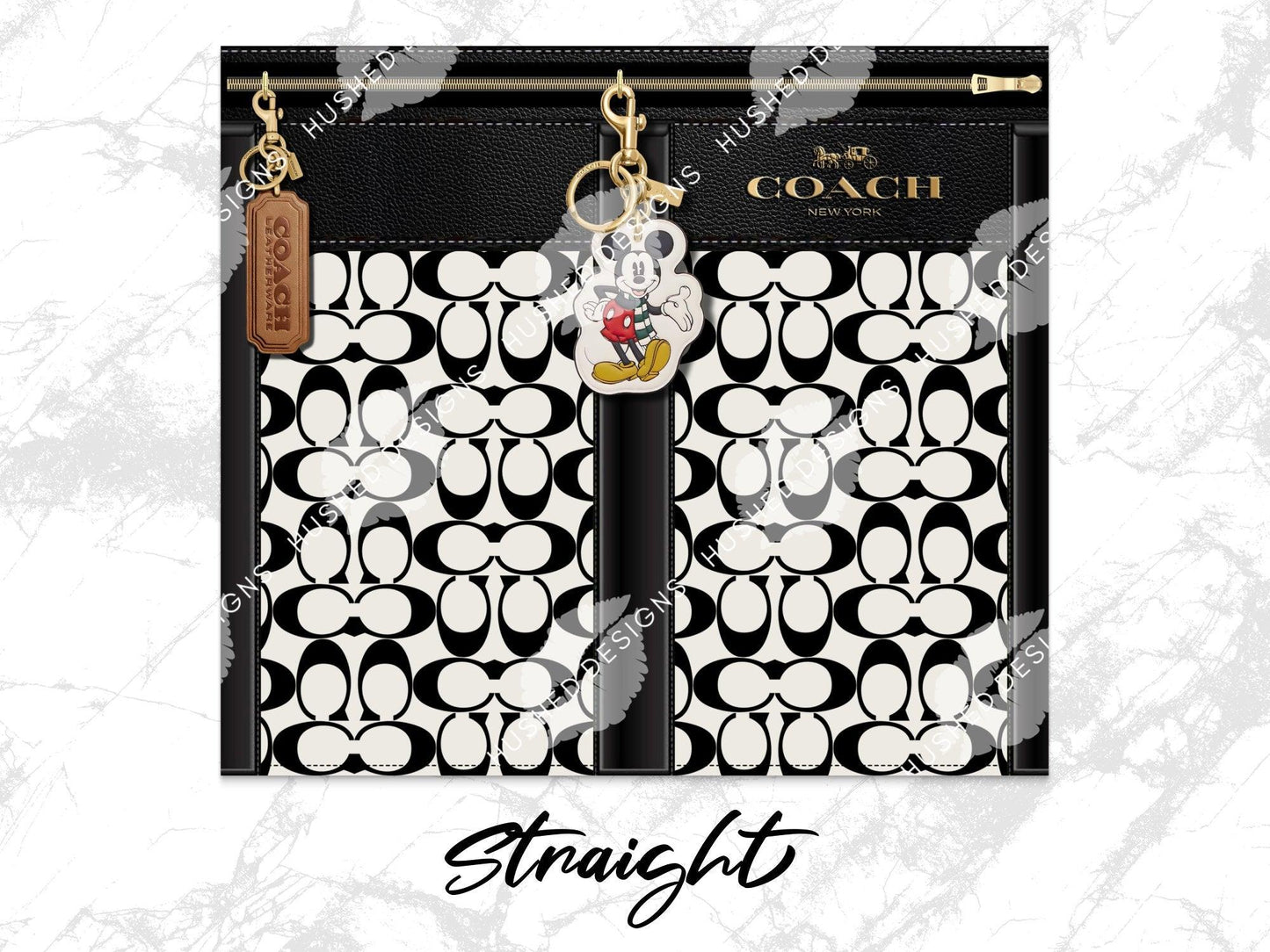 NY Coach Black and White Monogram with Mickey Key Chain Plain - Hushed Designs