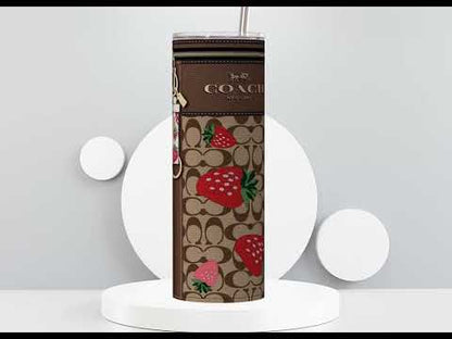 NY Coach Brown Monogram with Strawberries Fabric Texture