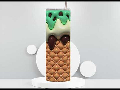 Ice Cream Cone with Peppermint and Chocolate 3D Puff