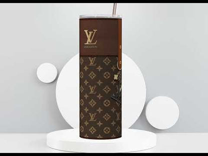 LV Brown Monogram Lunch Tote and Tumbler Set Leather Texture