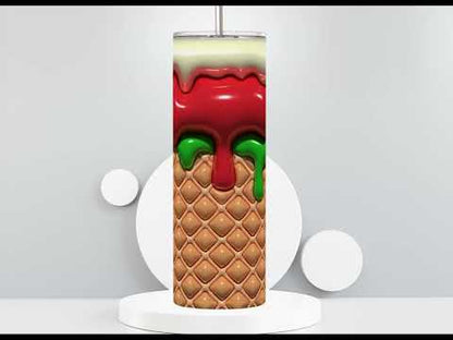 Ice Cream Cone with Red and Green 3D Puff