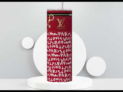 LV Red Graffiti Monogram Lunch Tote and Tumbler Set Fabric Texture