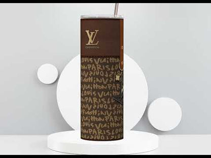 LV Brown Graffiti Monogram Lunch Tote and Tumbler Set Fabric Texture