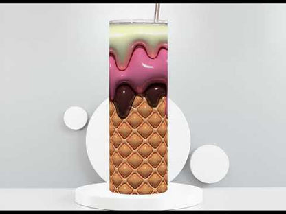 Ice Cream Cone with Pink and Chocolate 3D Puff
