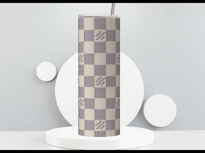 LV Cream Checkered Lunch Tote and Tumbler Set