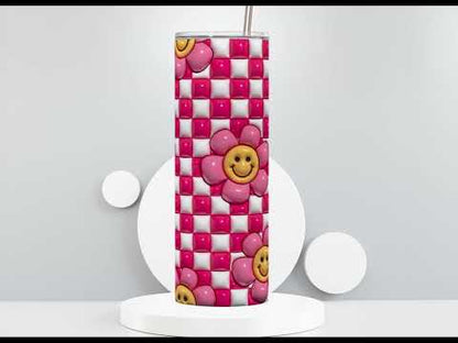 Retro Smiley Face Pink 3D Puff