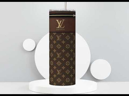 LV Brown Monogram Lunch Tote and Tumbler Set Leather Texture