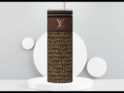 LV Brown Graffiti Monogram Lunch Tote and Tumbler Set Fabric Texture