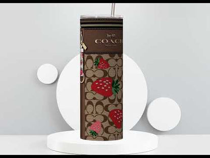 NY Coach Brown Monogram with Strawberries Leather Texture